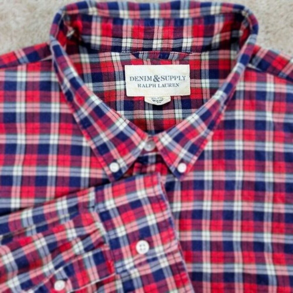 Denim & Supply Ralph Lauren Shirt Red Blue White Purple Plaid Mens Size XXL 2XL